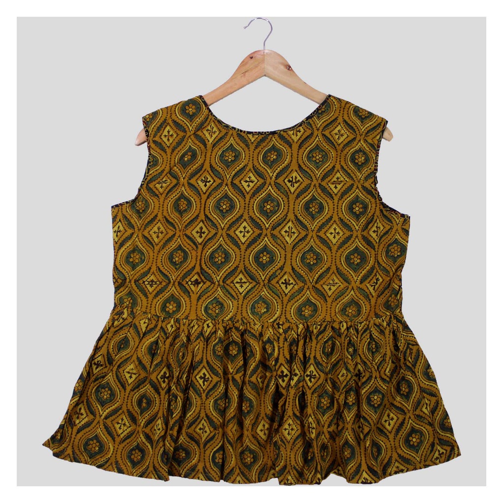 Mustard Ajrakh Hand Block Printed Cotton Short Kurti