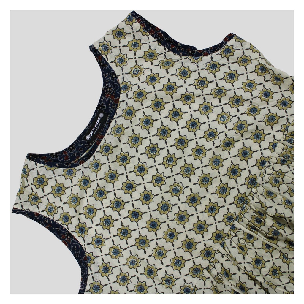 Cream  Ajrakh Hand Block Printed Cotton Short Kurti