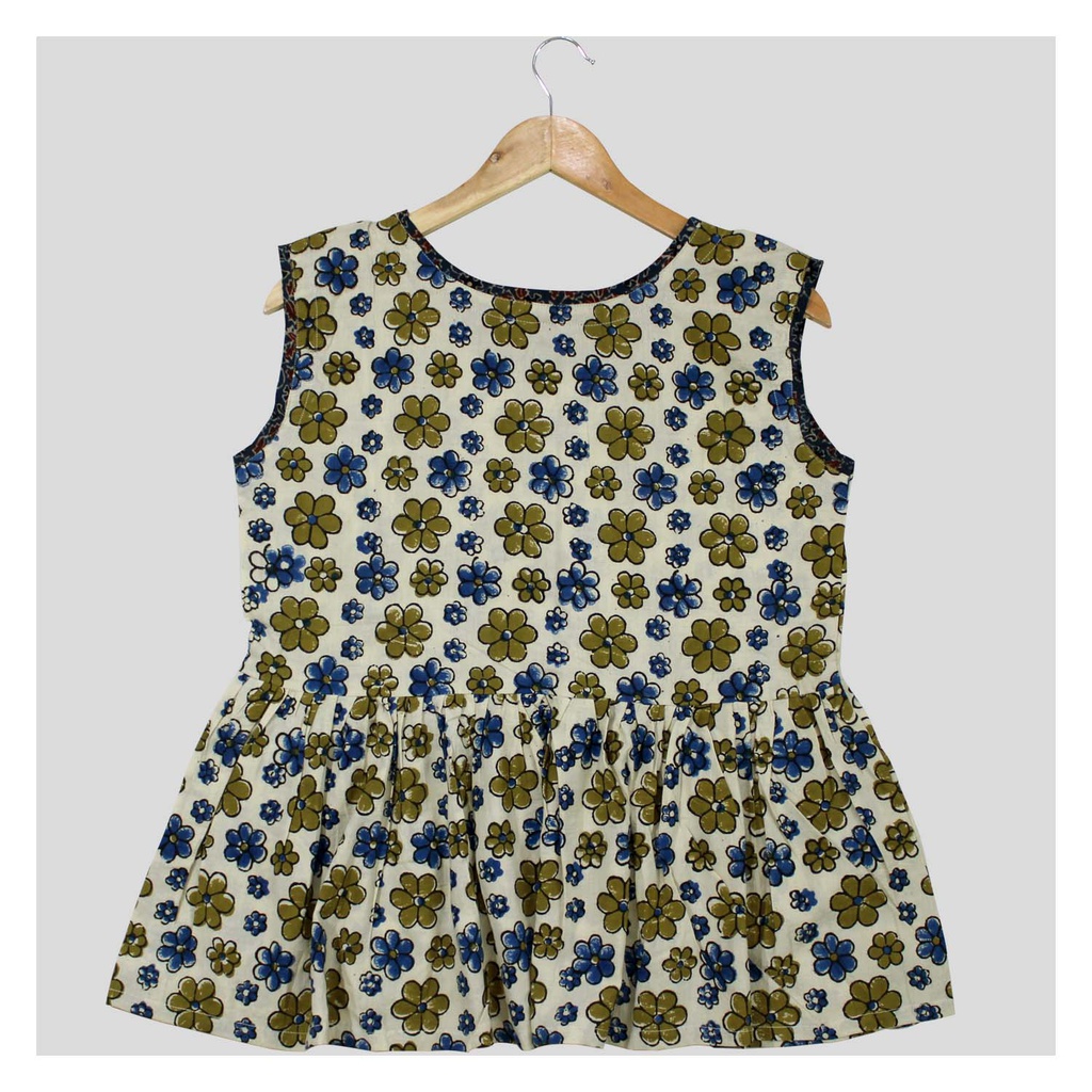 Cream Ajrakh Hand Block Printed Cotton Short Kurti