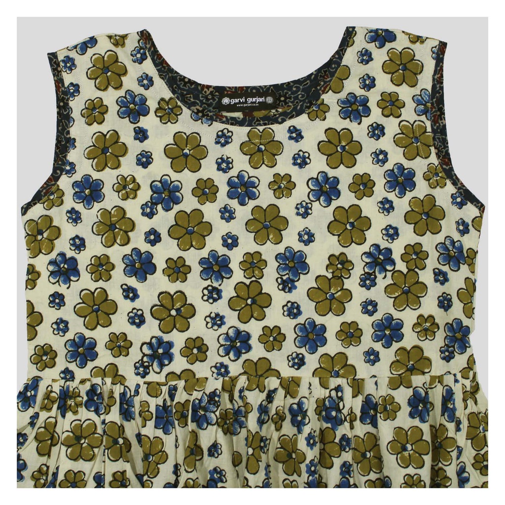 Cream Ajrakh Hand Block Printed Cotton Short Kurti