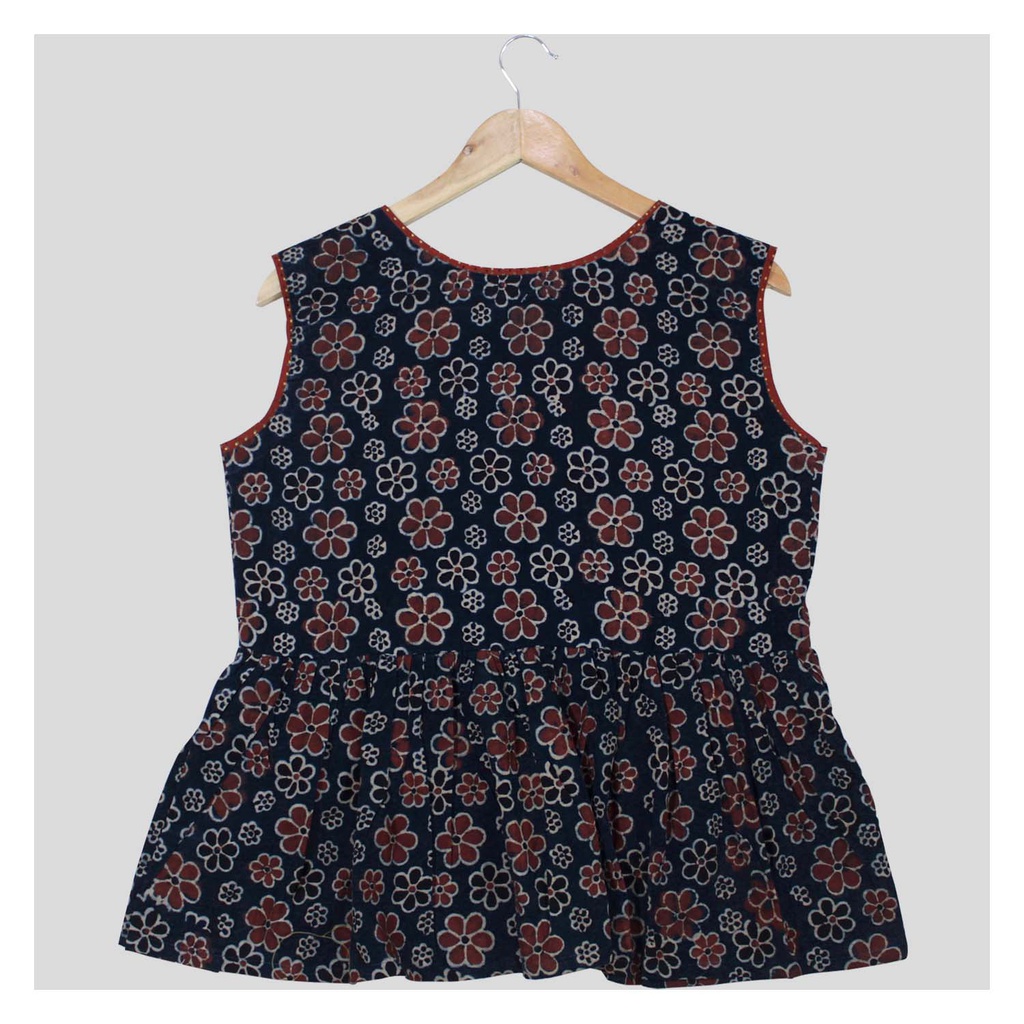 Blue Ajrakh Hand Block Printed Cotton Short Kurti