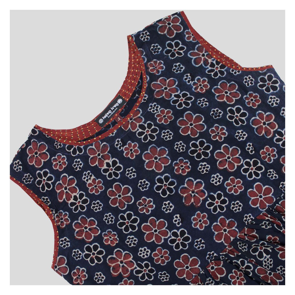 Blue Ajrakh Hand Block Printed Cotton Short Kurti