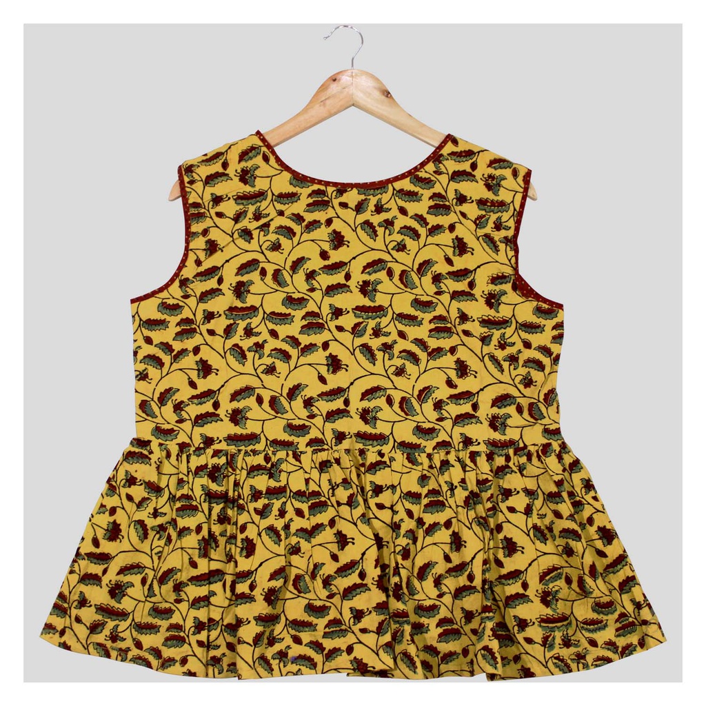 Yellow Ajrakh Hand Block Printed Cotton Short Kurti