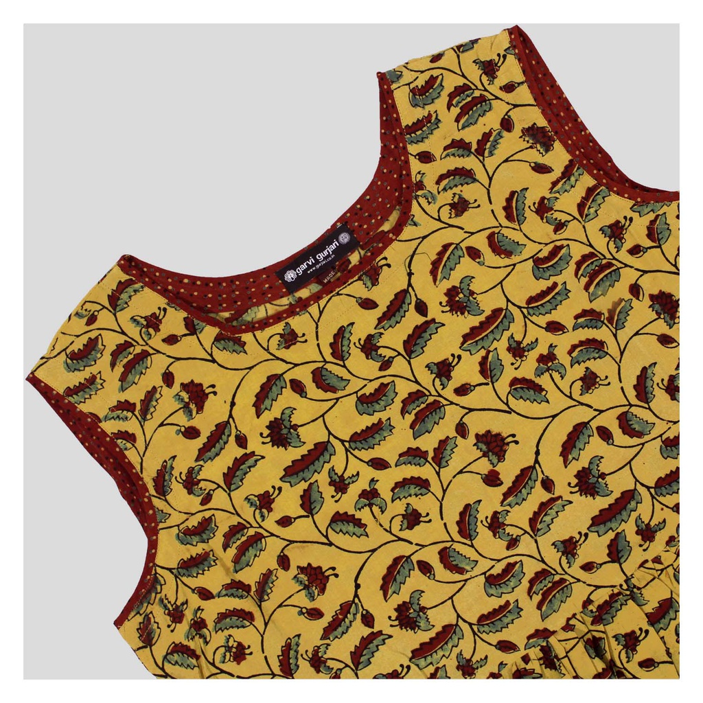 Yellow Ajrakh Hand Block Printed Cotton Short Kurti