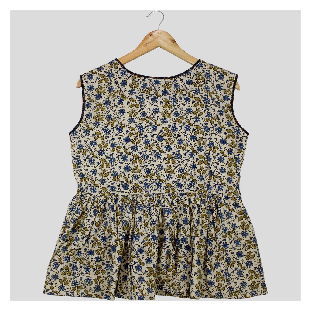 Cream Ajrakh Hand Block Printed Cotton Short Kurti