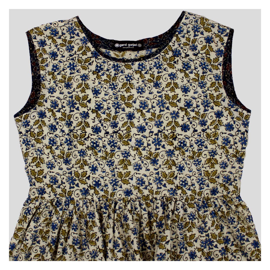 Cream Ajrakh Hand Block Printed Cotton Short Kurti