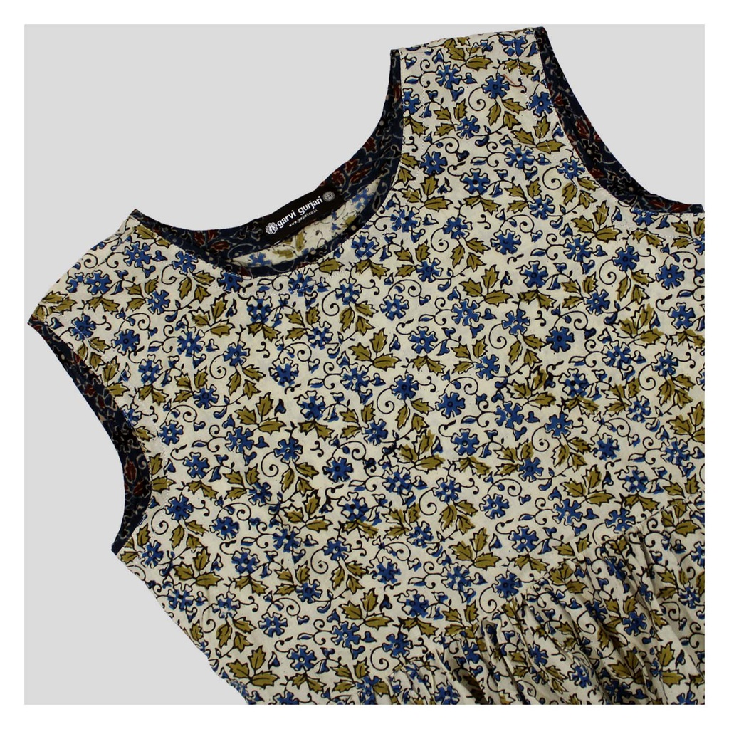Cream Ajrakh Hand Block Printed Cotton Short Kurti