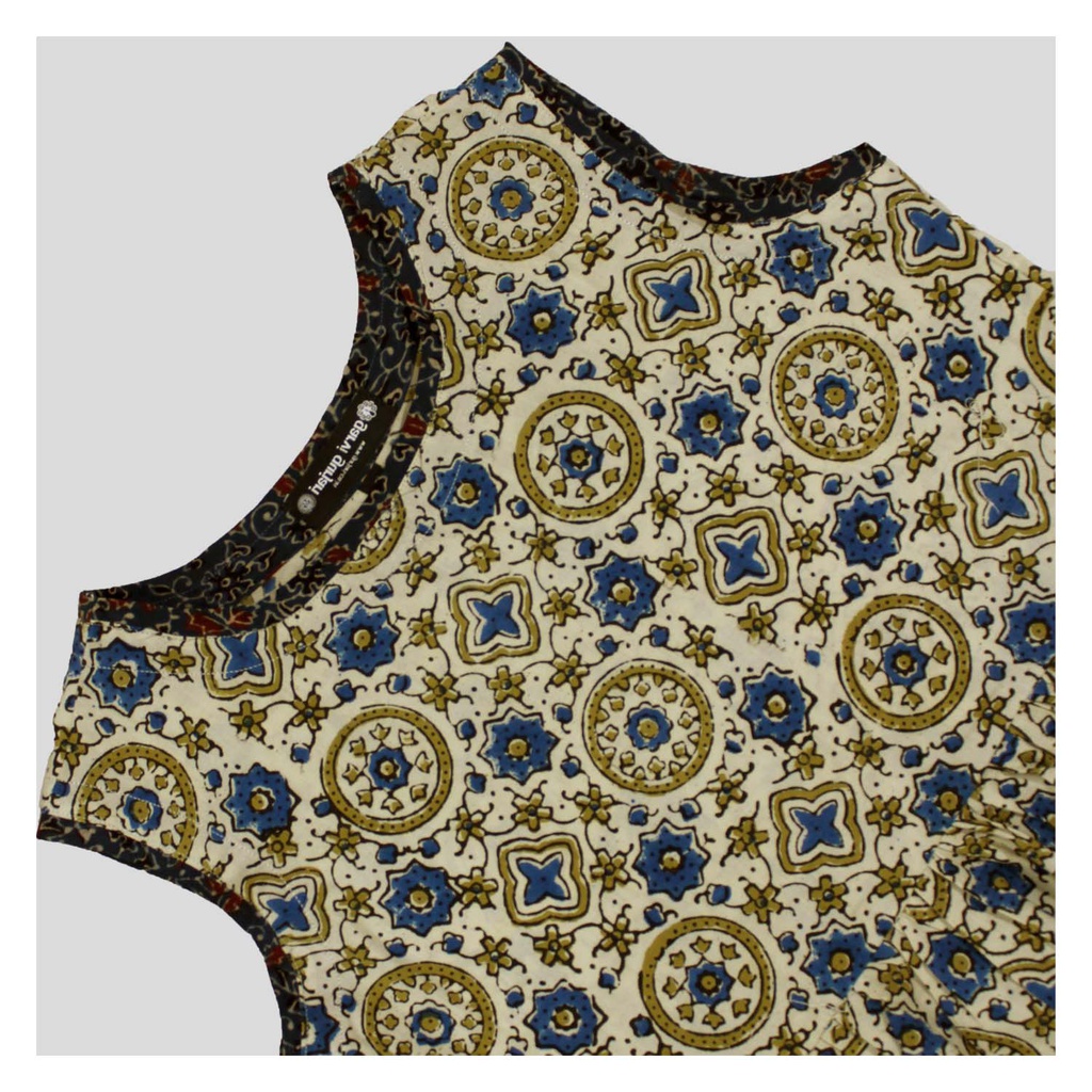 Cream Ajrakh Hand Block Printed Cotton Short Kurti