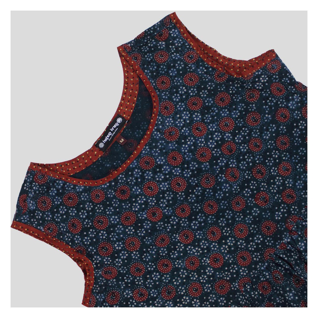 Blue Ajrakh Hand Block Printed Cotton Short Kurti