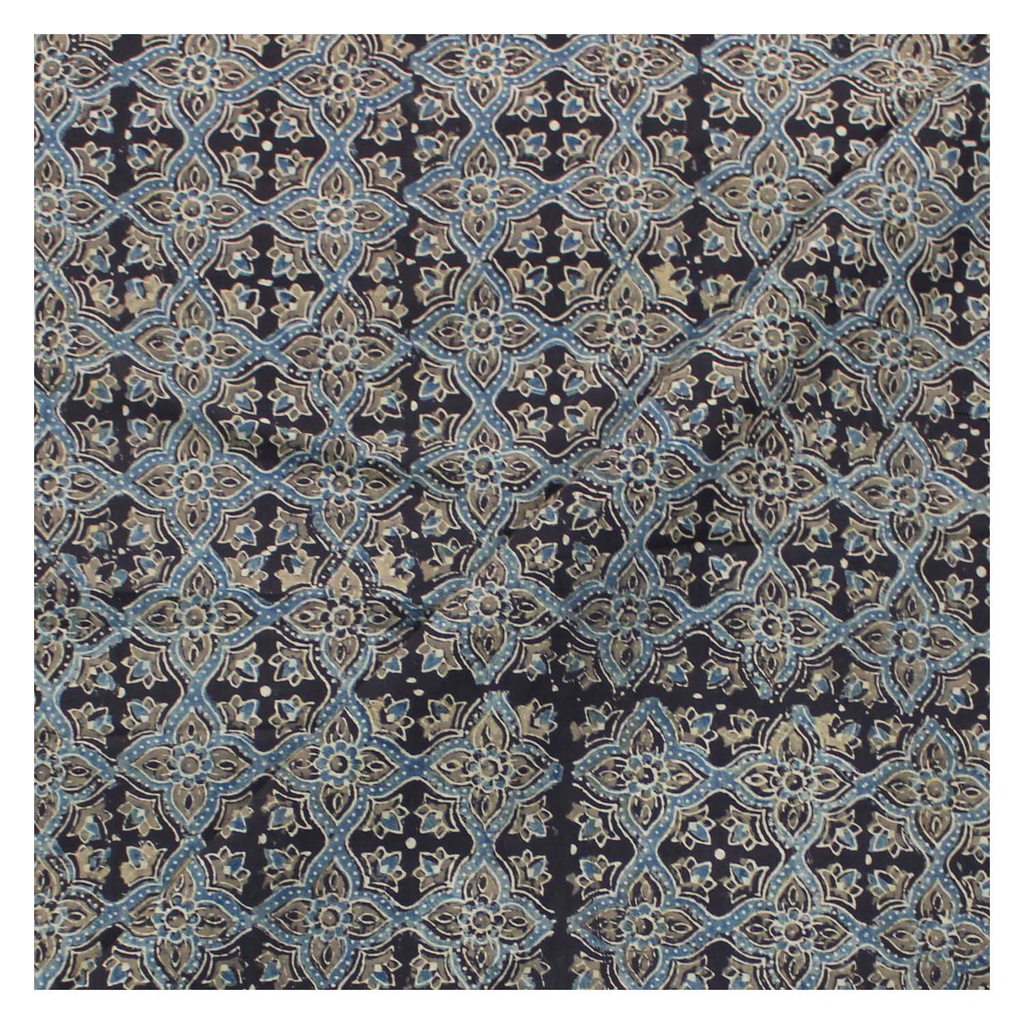 Dark Grey and Beige Cotton Hand Block Print Cloth Material/Fabric