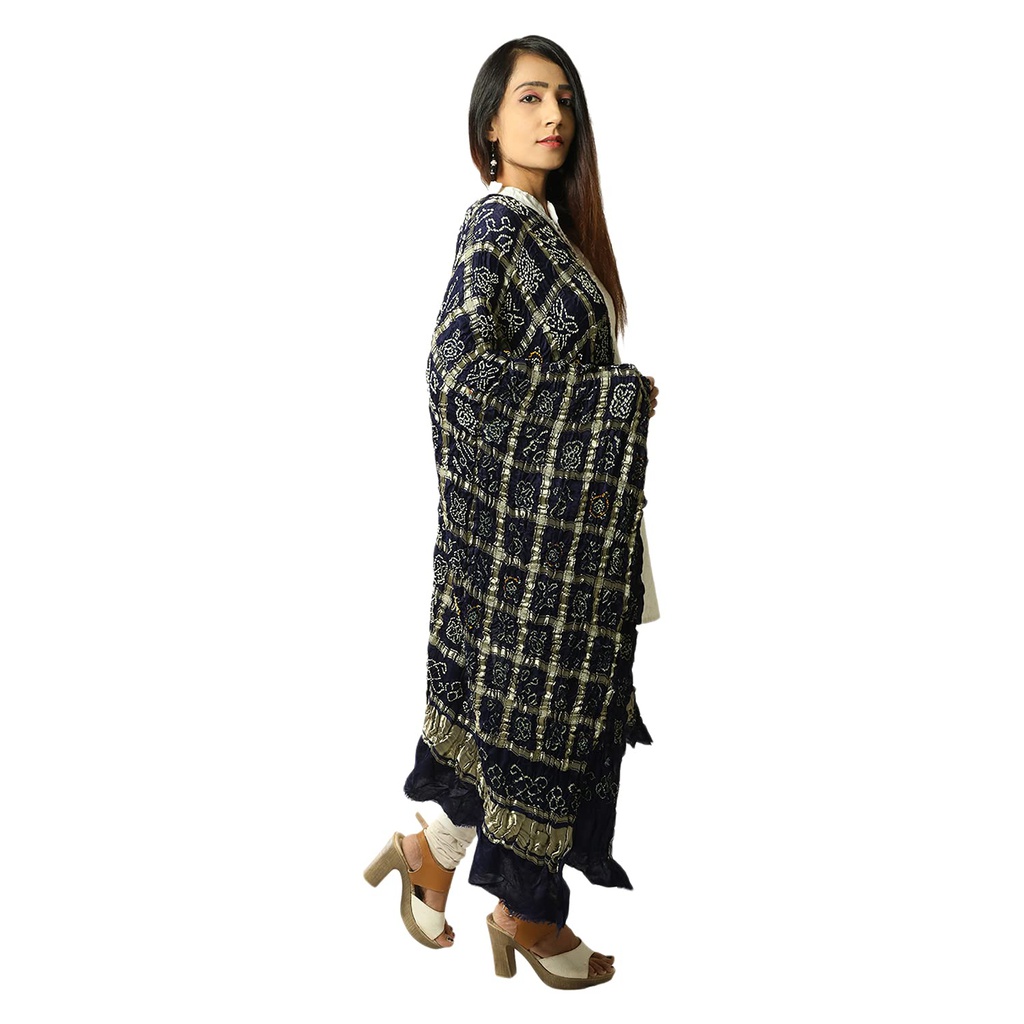 Black Gajji Silk Handwoven Bandhani Dupatta