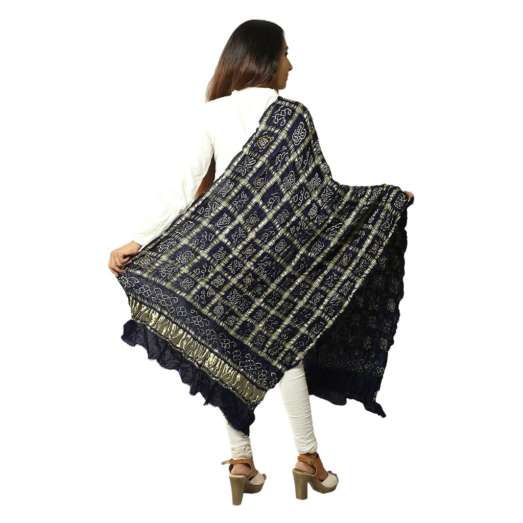 Black Gajji Silk Handwoven Bandhani Dupatta