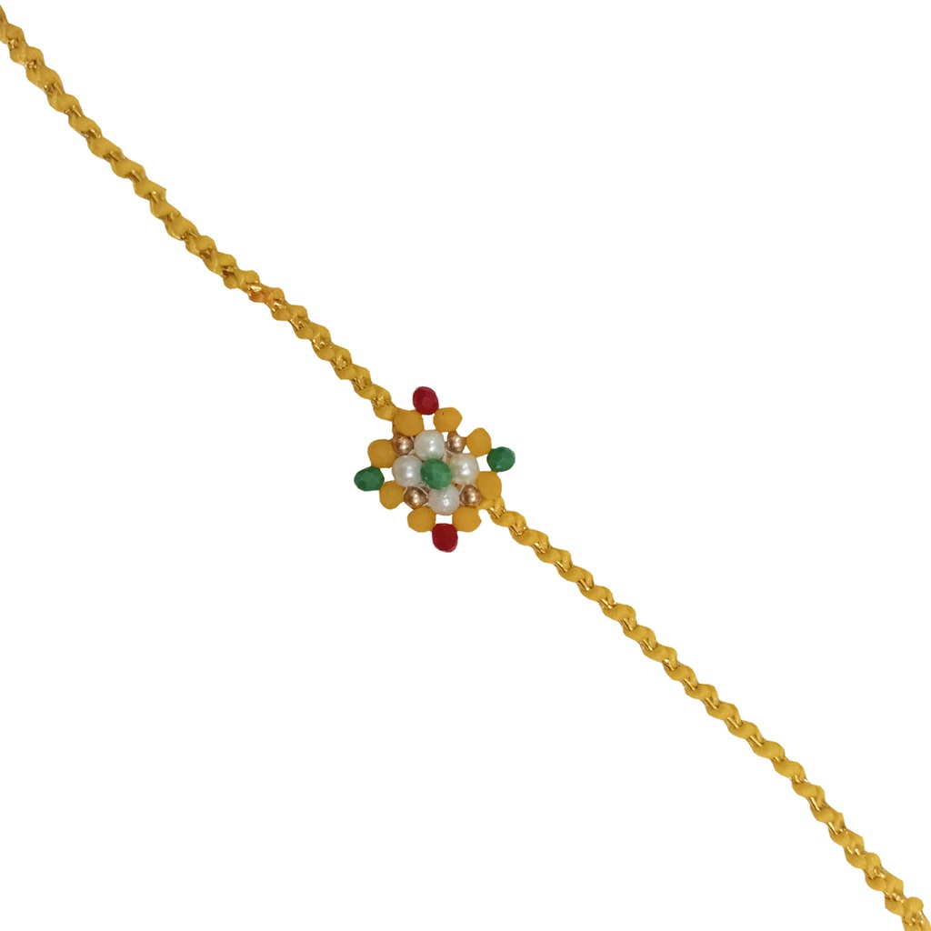 Hand Beaded Rakhi - Yellow