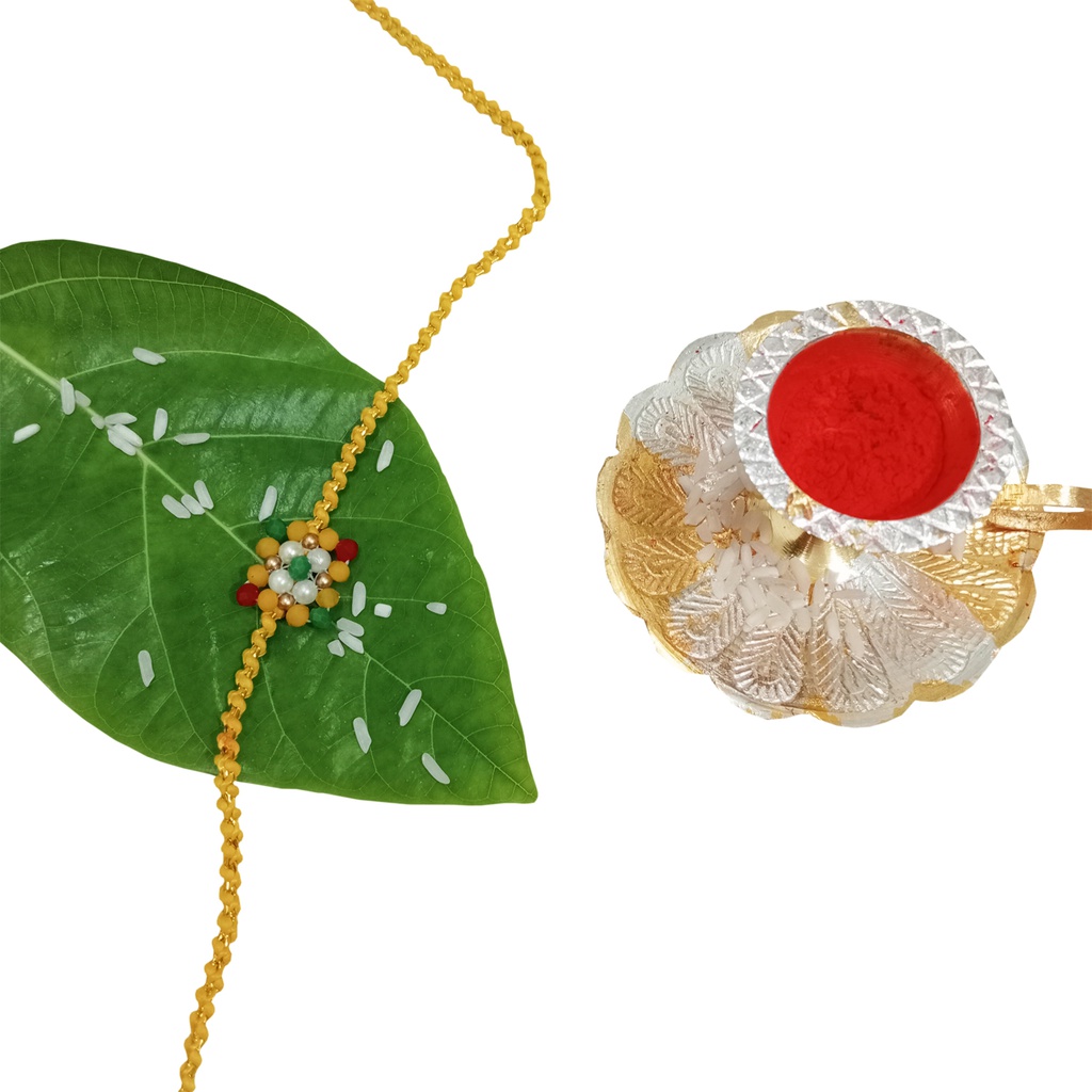 Hand Beaded Rakhi - Yellow