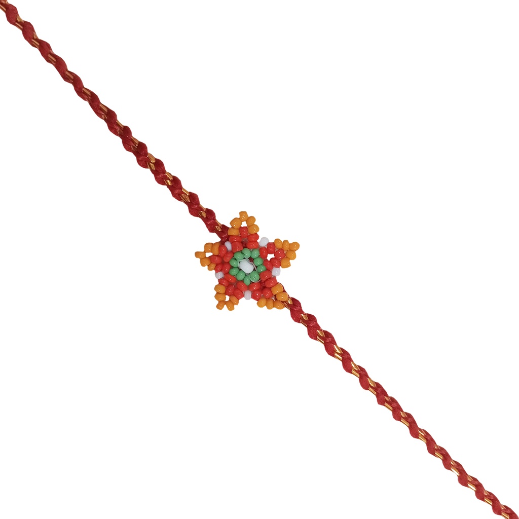 Hand Beaded Flower Design Rakhi - Multicolor