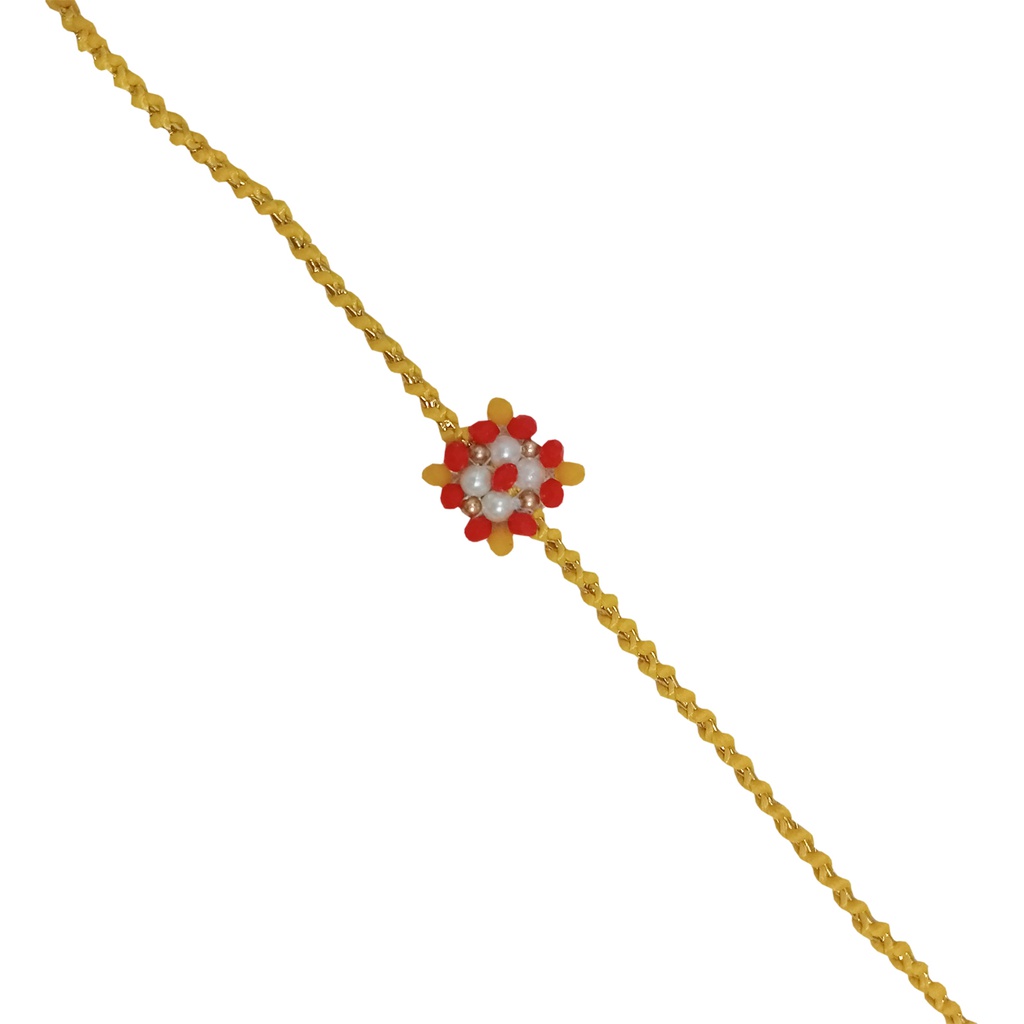Hand Beaded Rakhi - Yellow and Orange