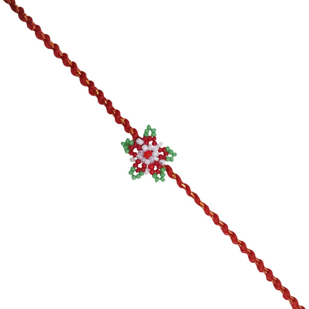 Hand Beaded Flower Design Rakhi - Red and Green