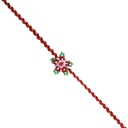 Hand Beaded Flower Design Rakhi - Red and Green