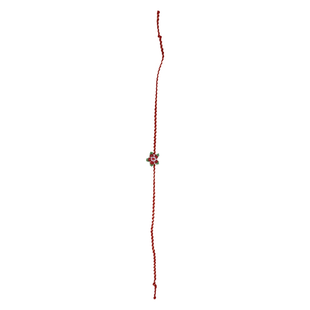 Hand Beaded Flower Design Rakhi - Red and Green