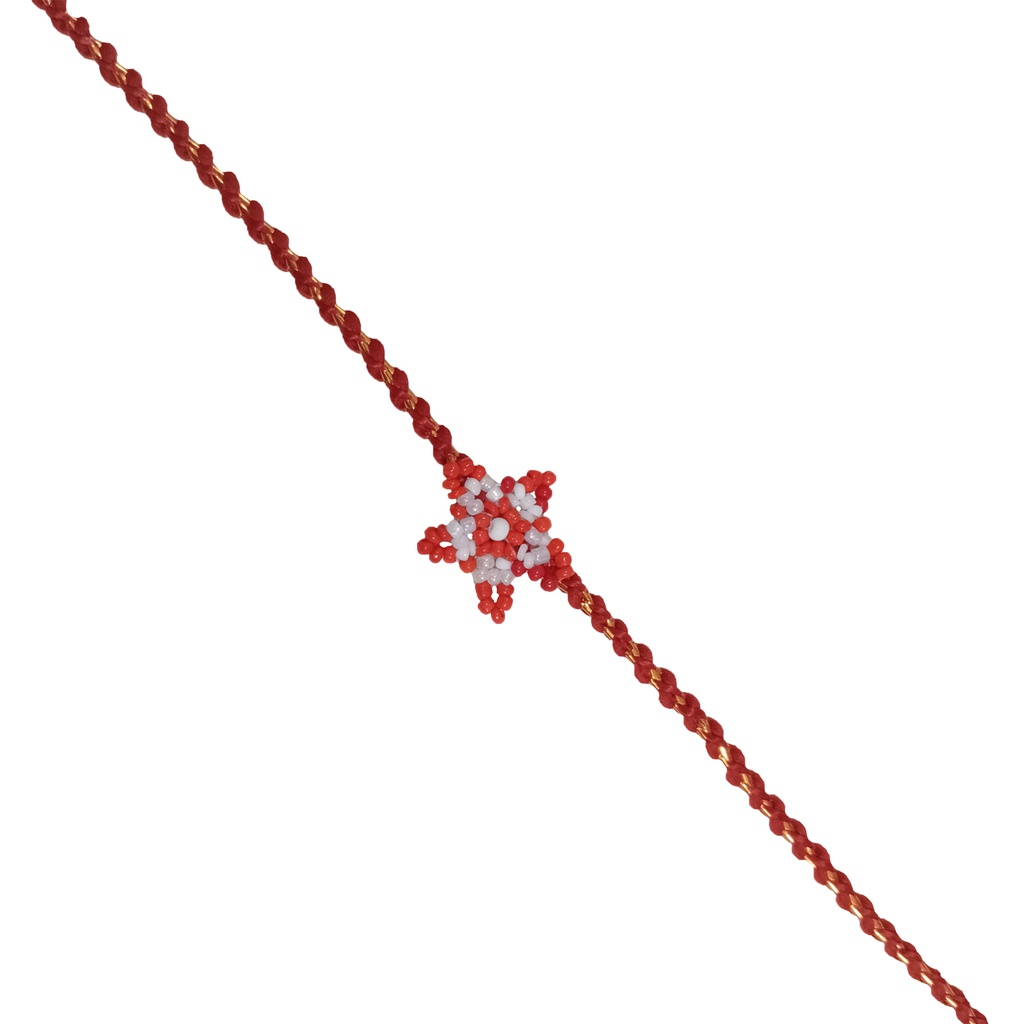 Hand Beaded Flower Design Rakhi - Maroon and Orange