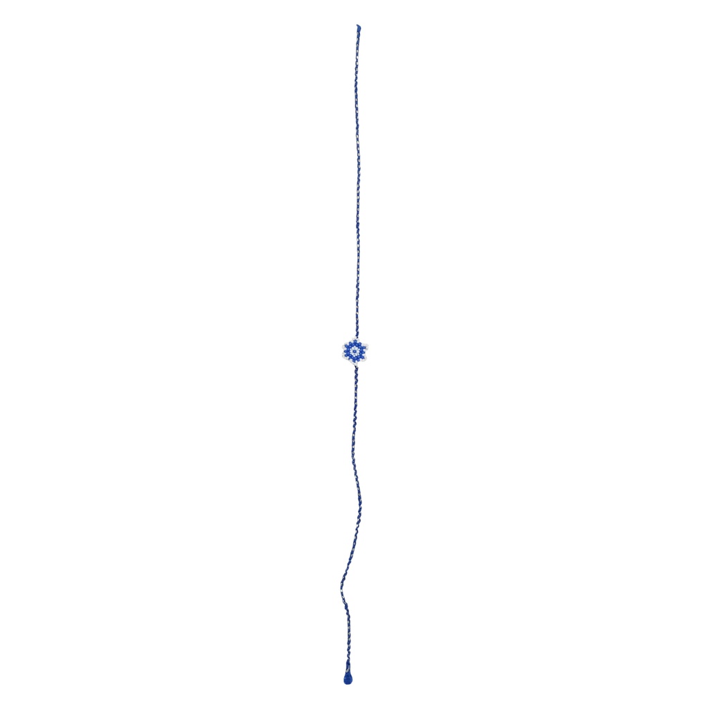 Hand Beaded Flower Design Rakhi - White and Blue