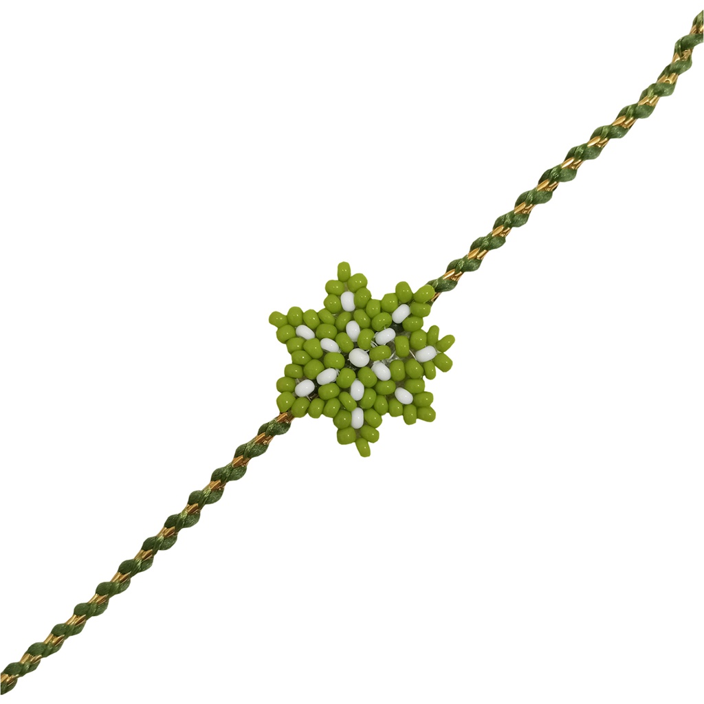 Hand Beaded Flower Design Rakhi - Light Green and White