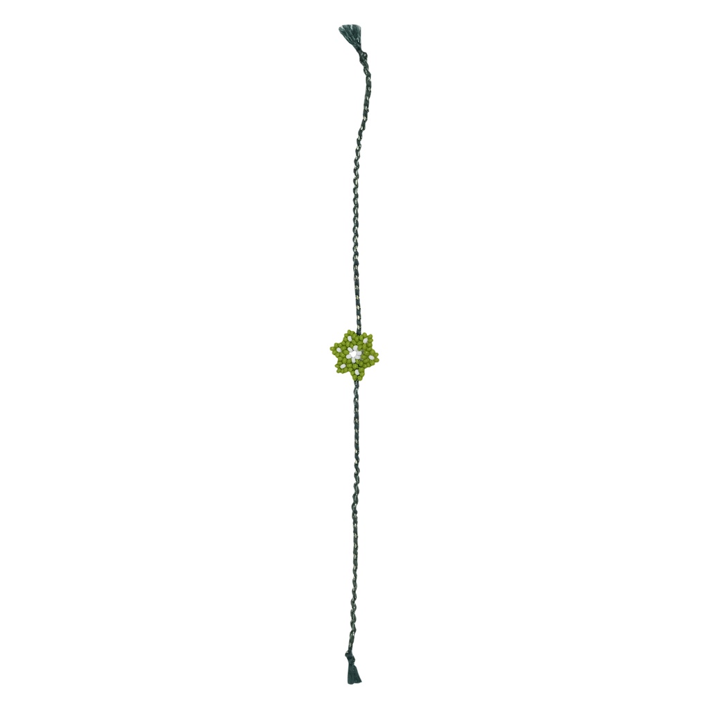 Hand Beaded Flower Design Rakhi - Light Green and White