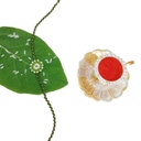 Hand Beaded Flower Design Rakhi - Light Green and White
