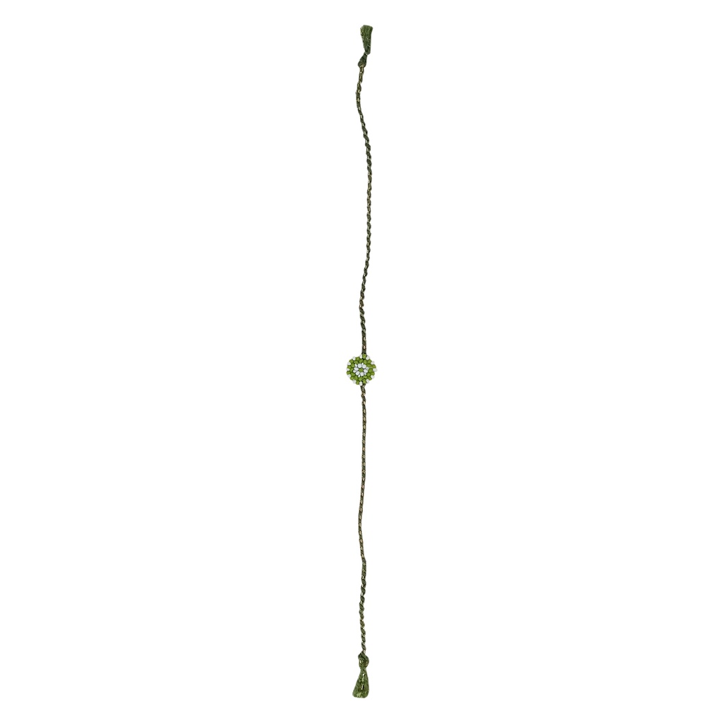 Hand Beaded Flower Design Rakhi - Light Green and White