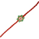 Hand Beaded Flower Design Rakhi - Light Green and Orange