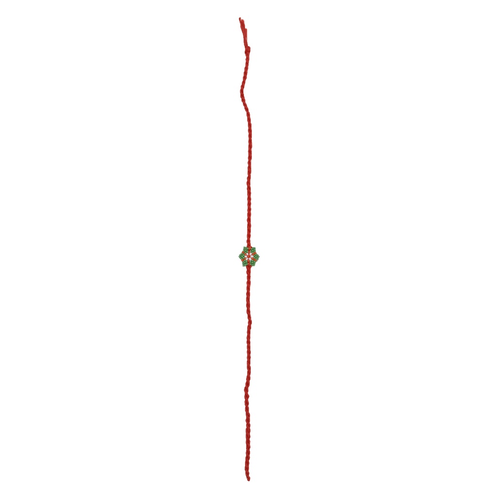 Hand Beaded Flower Design Rakhi - Light Green and Orange