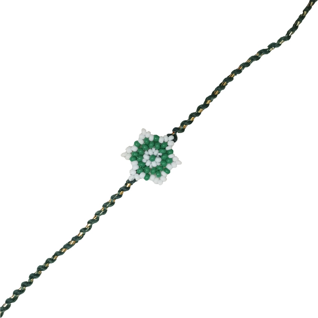 Hand Beaded Flower Design Rakhi - White and Green