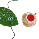 Hand Beaded Flower Design Rakhi - White and Green