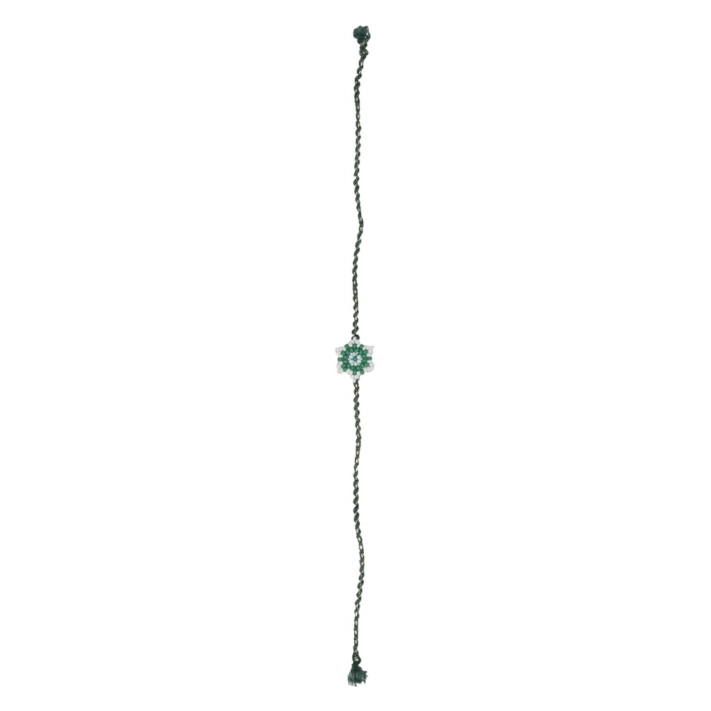 Hand Beaded Flower Design Rakhi - White and Green