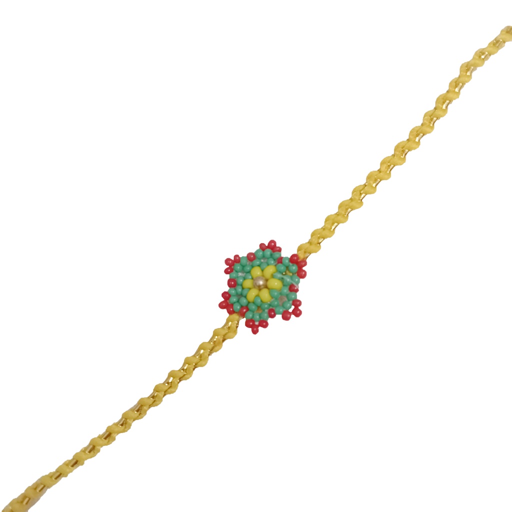 Hand Beaded Multicolor Flower Design Rakhi