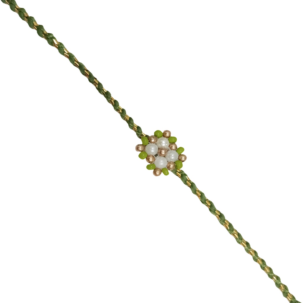 Hand Beaded Light Green and White Rakhi