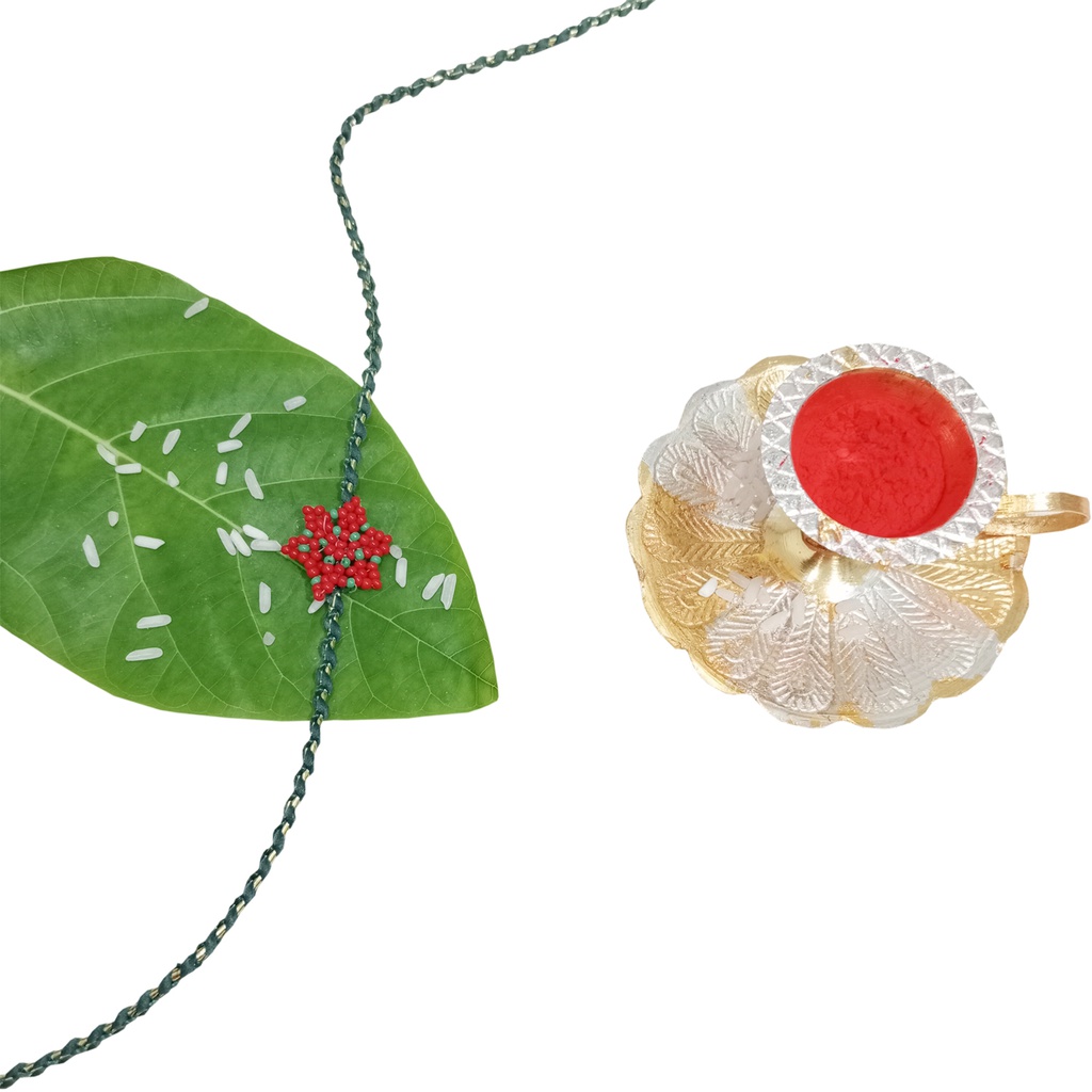 Hand Beaded Red Flower Design Rakhi