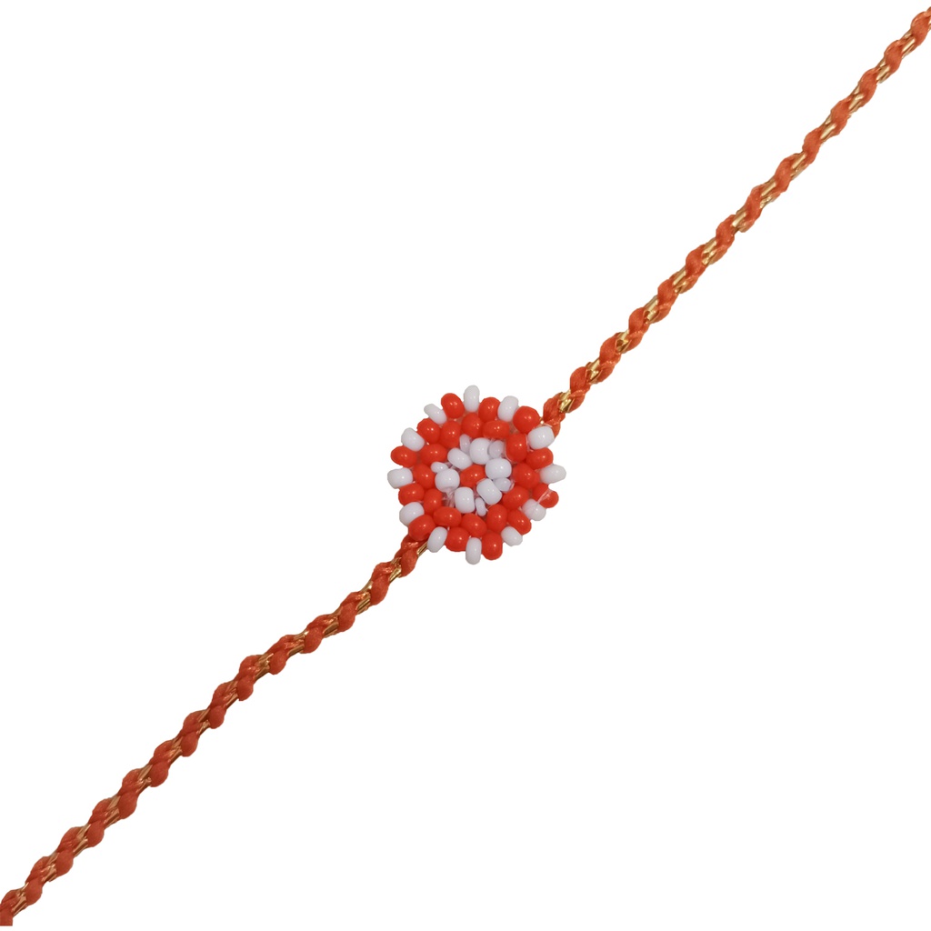 Hand Beaded Round Rakhi - Orange