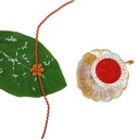 Hand Beaded Flower Design Rakhi - Orange and Red