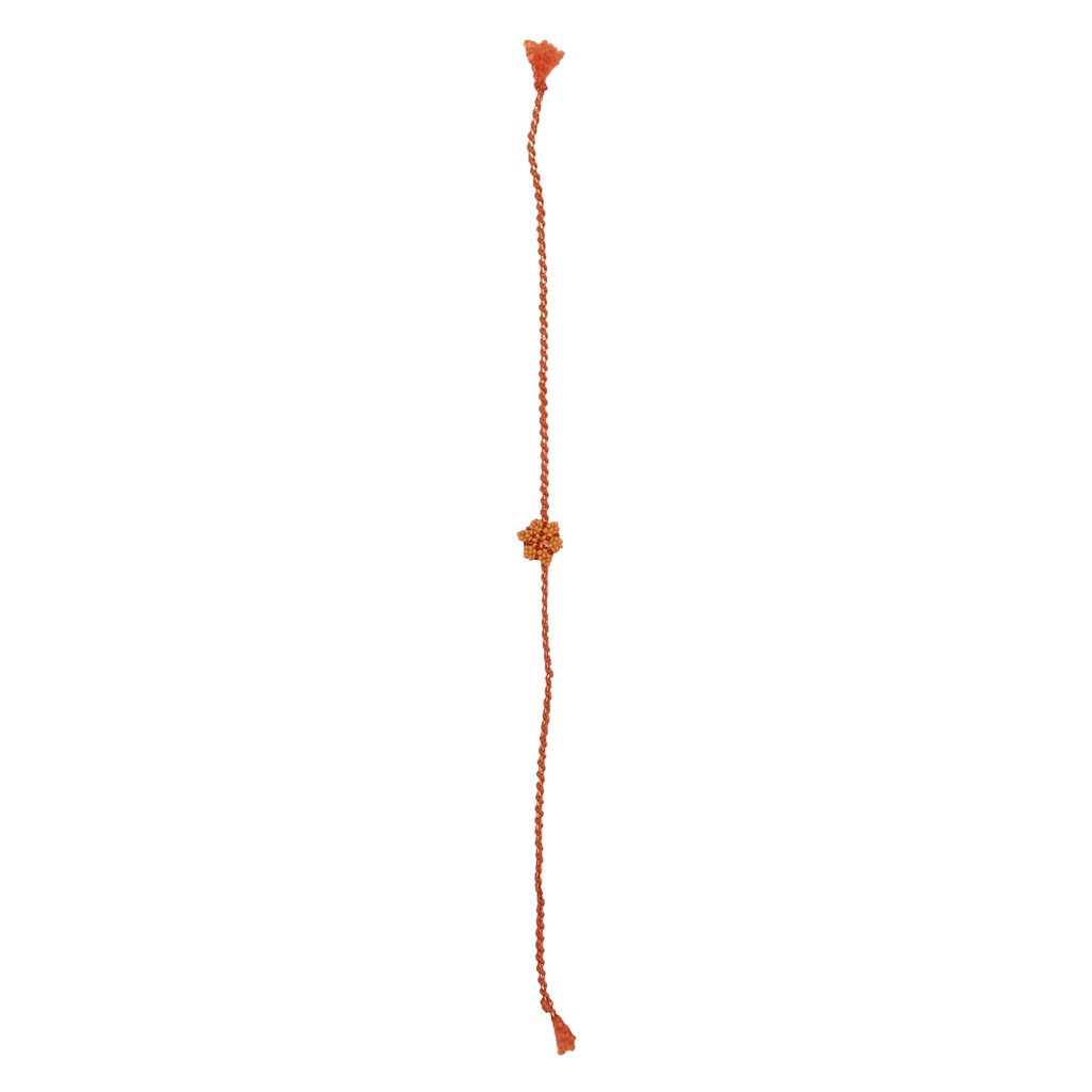 Hand Beaded Flower Design Rakhi - Orange and Red