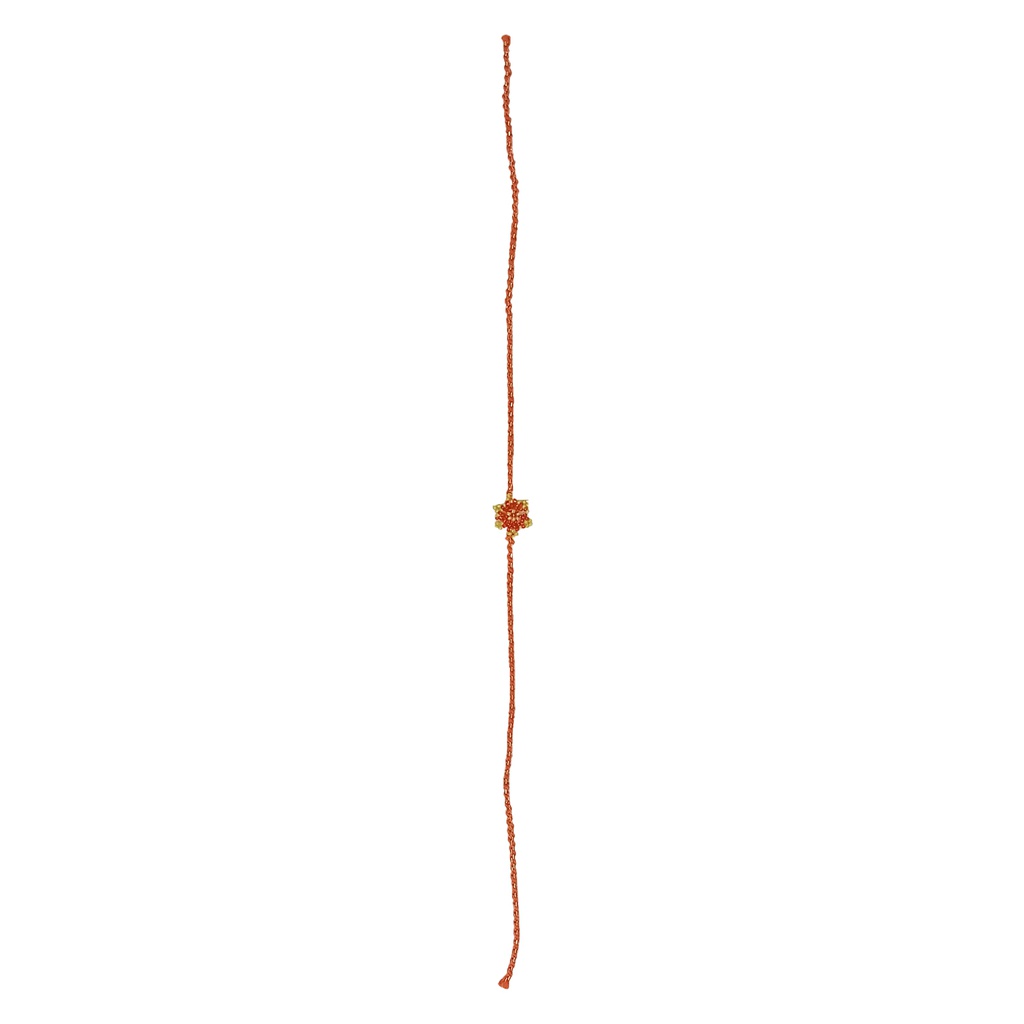 Hand Beaded Flower Design Rakhi - Yellow and Orange