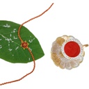 Hand Beaded Flower Design Rakhi - Yellow and Orange
