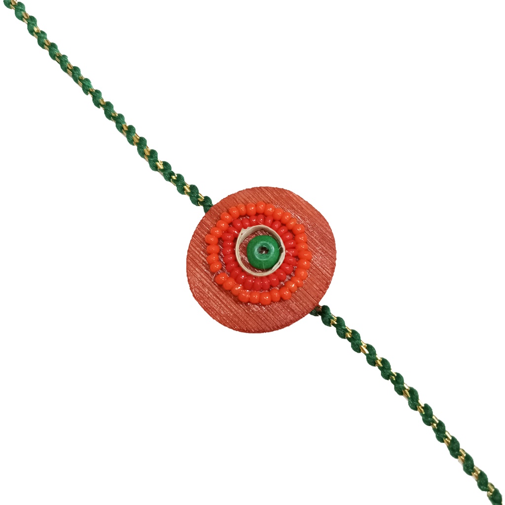 Handmade Orange and Red Beaded Bamboo Rakhi