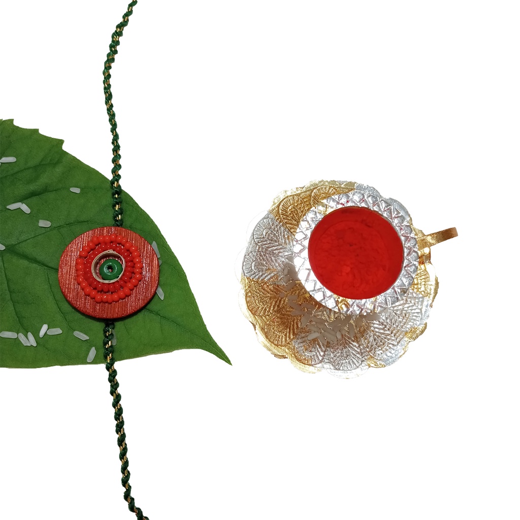 Handmade Orange and Red Beaded Bamboo Rakhi