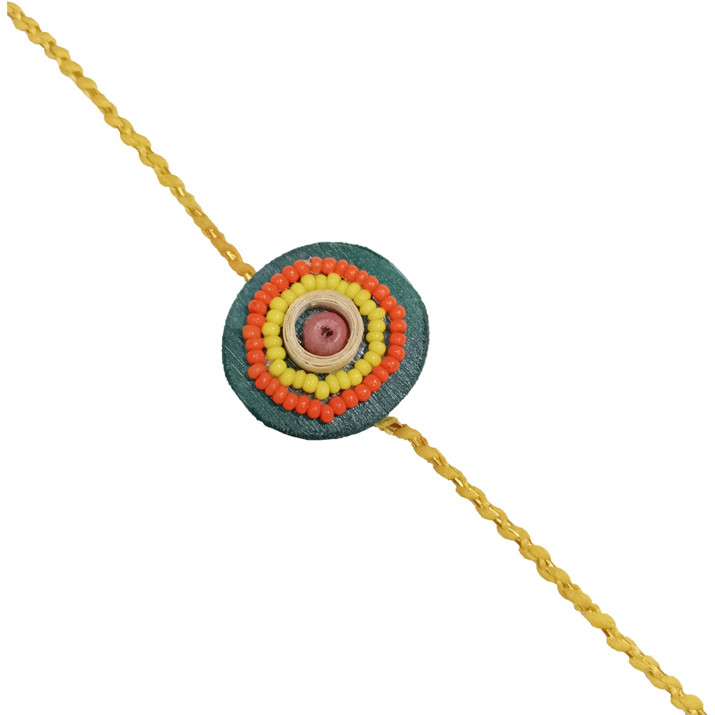 Handmade Orange and Yellow Beaded Bamboo Rakhi