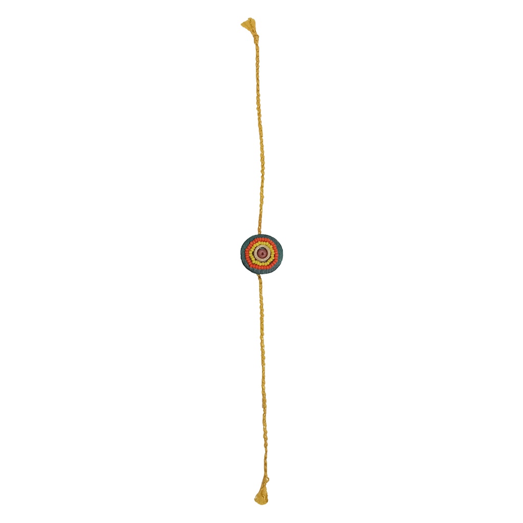 Handmade Orange and Yellow Beaded Bamboo Rakhi