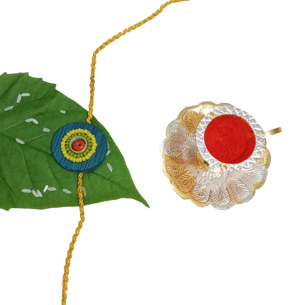 Handmade Light Green and Yellow Beaded Bamboo Rakhi