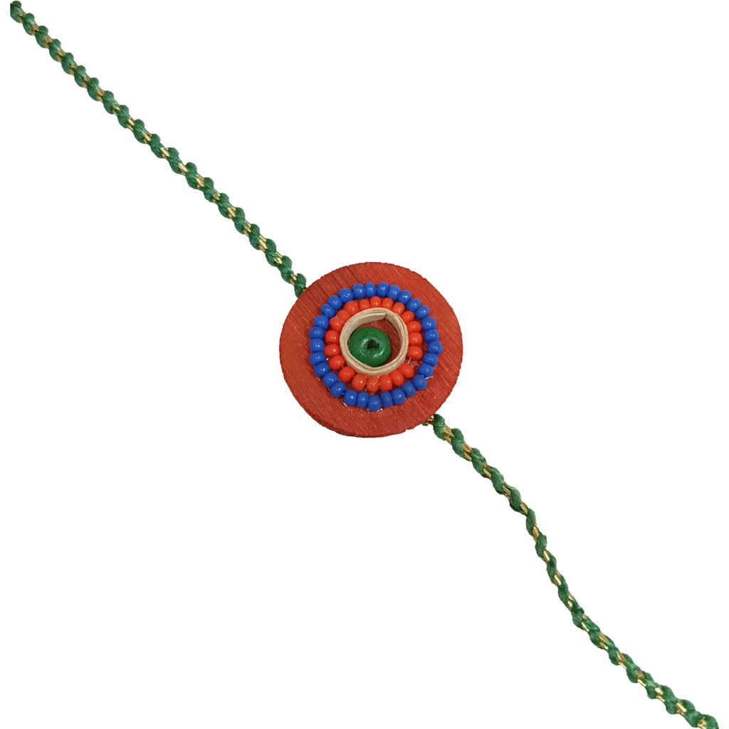 Handmade Blue and Orange Beaded Bamboo Rakhi