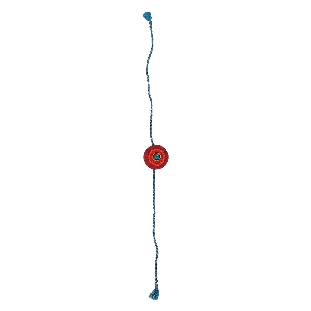 Handmade Blue and Orange Beaded Bamboo Rakhi