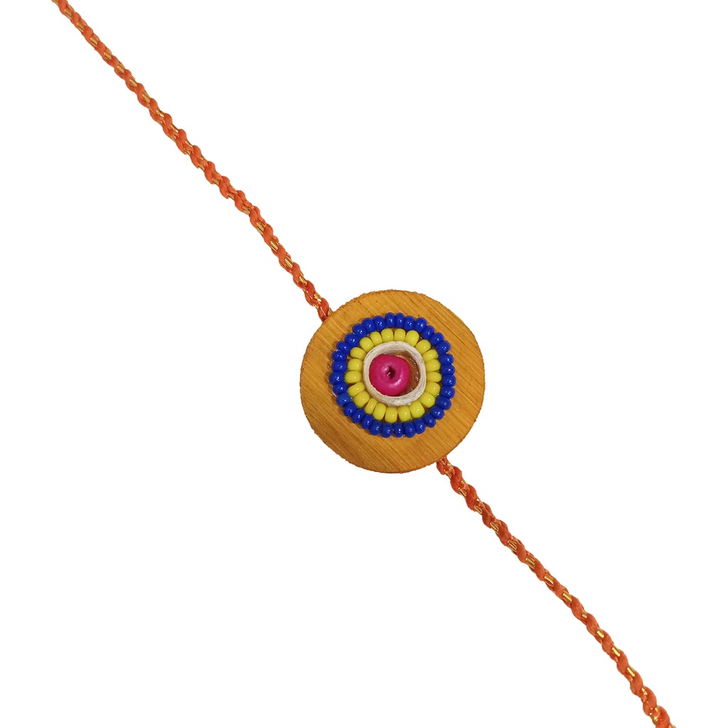 Handmade Blue and Yellow Beaded Bamboo Rakhi